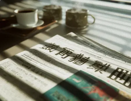 Moment du quotidien au Japon, journaux locaux et café